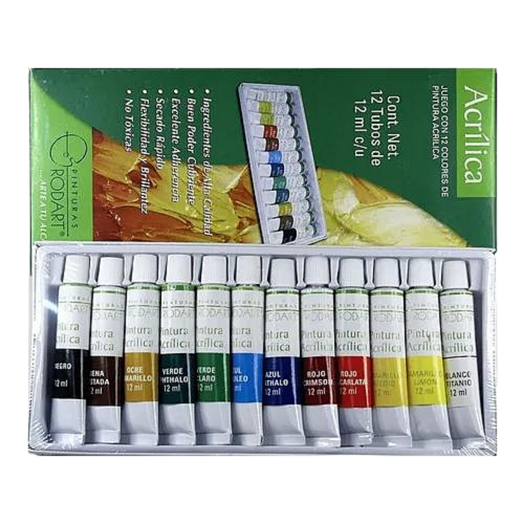 Kit Juego  de 12 pinturas Acrilicas Rodart 12 Ml