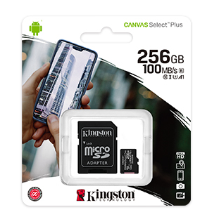 Memoria Micro SD Kingston 256GB Canvas Select Plus 100R A1 C10 Card, SDCS2 /256GB
