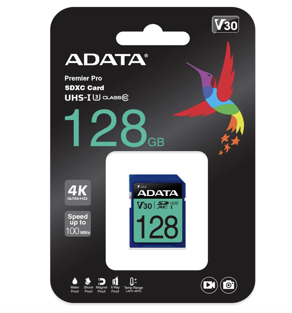 MEMORIA SD 128GB ADATA Premier Pro - Tarjeta de memoria SD V30S SDXC UHS-I U3 V30 Clase 10 Full HD y 4K UHD SD (ASDX128GUI3V30S-R)