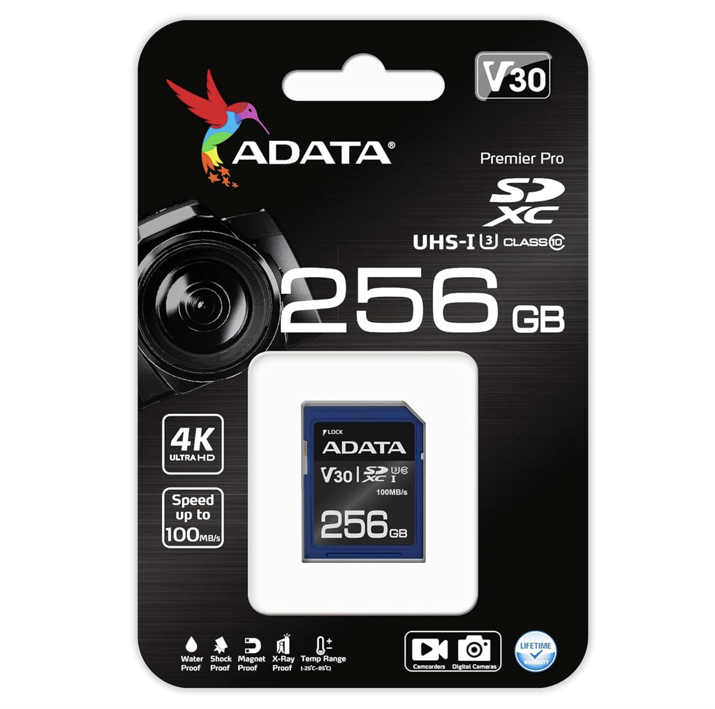 MEMORIA SD 256GB ADATA Premier Pro - Tarjeta de memoria SD V30S SDXC UHS-I U3 V30 Clase 10 Full HD y 4K UHD SDASDX256GUI3V30S-R