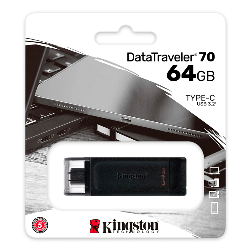 Memoria USB C Kingston 64GB 3.2 Gen 1 DataTraveler 70 Type C DT70/64GB
