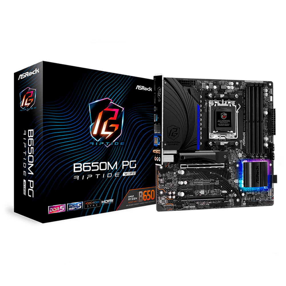 Motherboard ASRock B650M PG RIPTIDE WIFI AM5 Micro-ATX Motherboard DDR5, 90-MXBK
