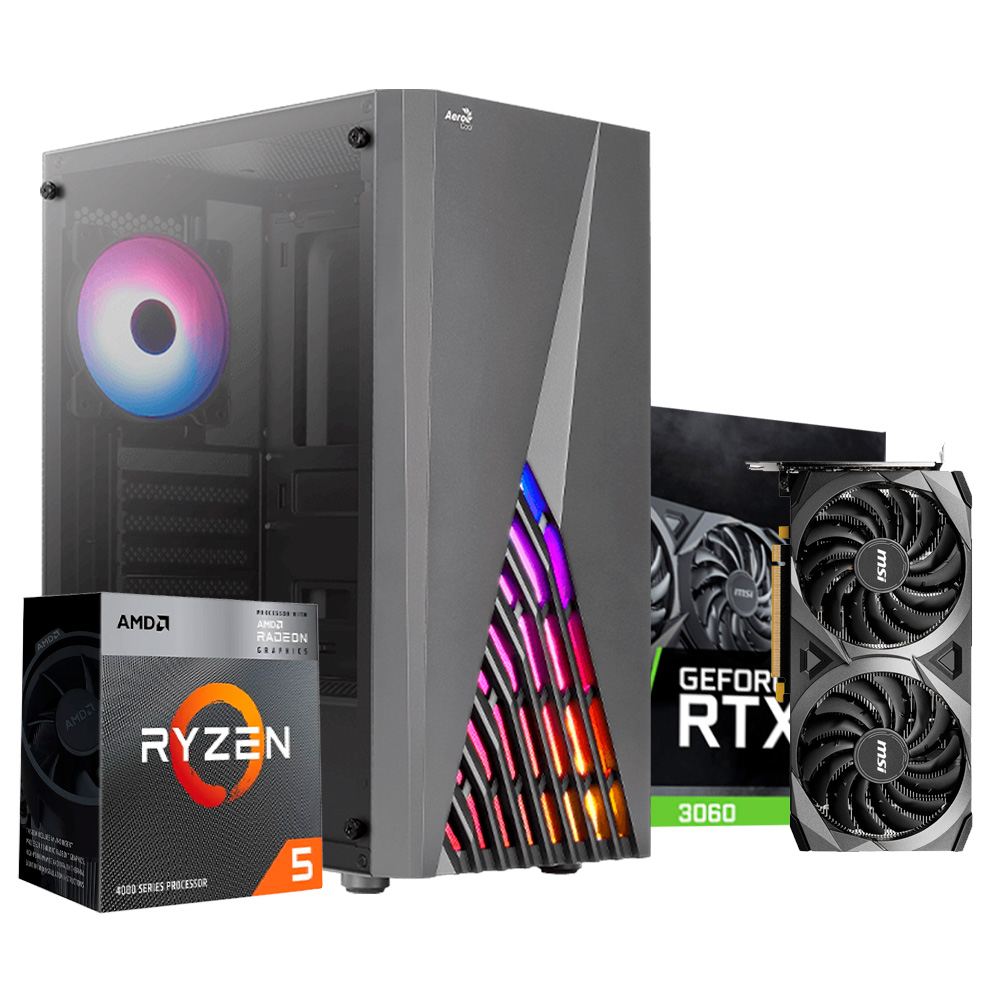 PC AERO BLACK, Ryzen 5 5600GT, RTX 3060 12GB , 16GB DDR4, M.2 512GB, 550W 80+ Bronce PHANTOM