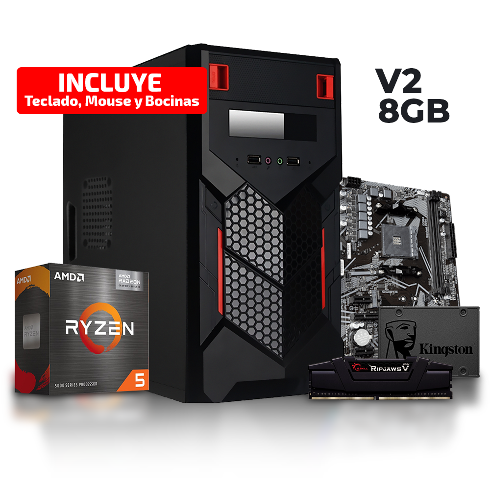 PC Basic 5600G V2, 8GB DDR4, SSD 240GB, Case + 500w, Teclado Mouse y Bocinas