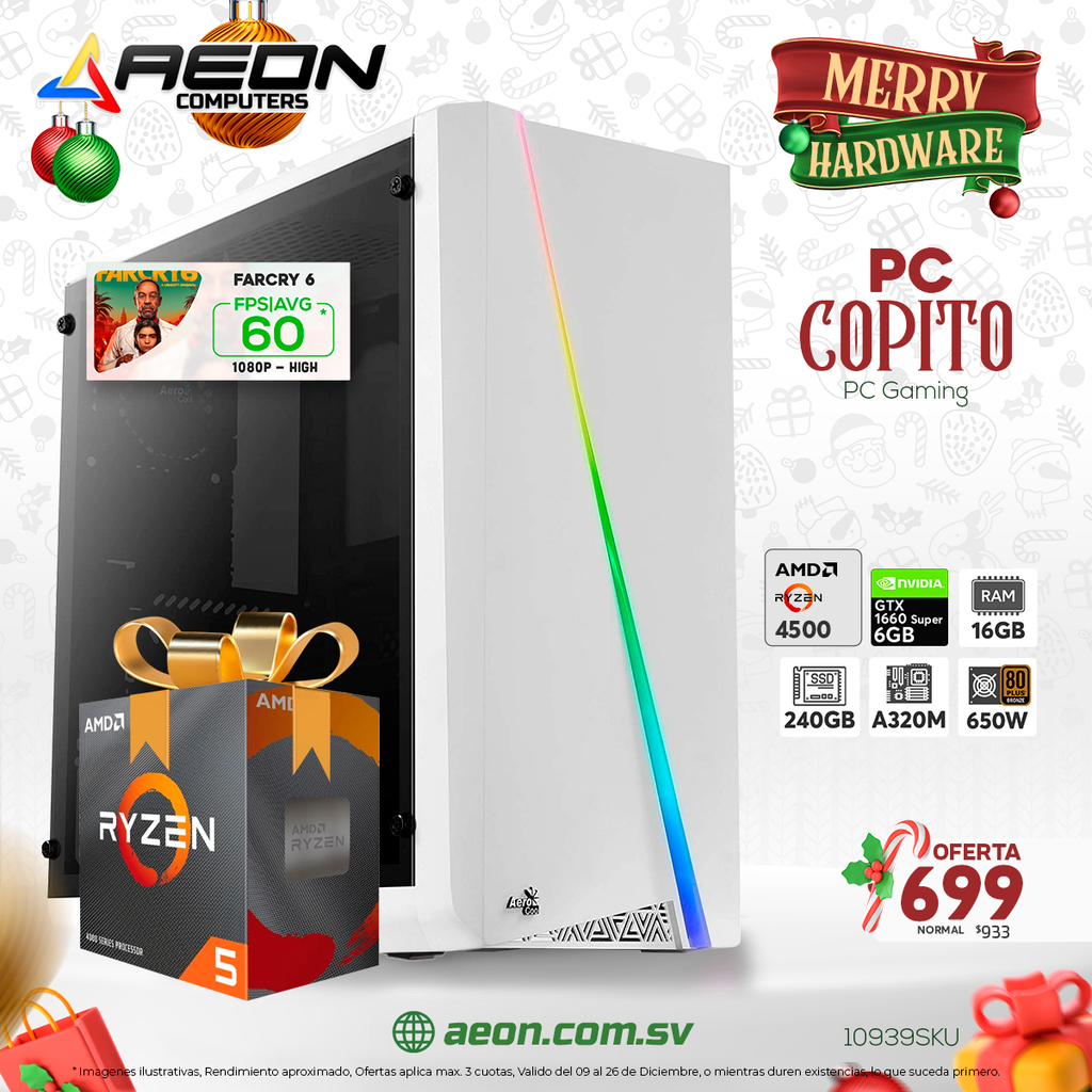 PC COPITO Ryzen 5 4500, 240GB SSD, 16GB DDR4, GTX 1660 Super (copy)