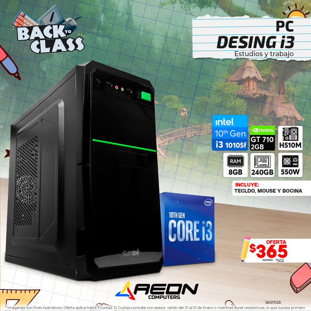 Pc Desing i3-10105F, GT 710, 240 SSD, 8GB DDR4.