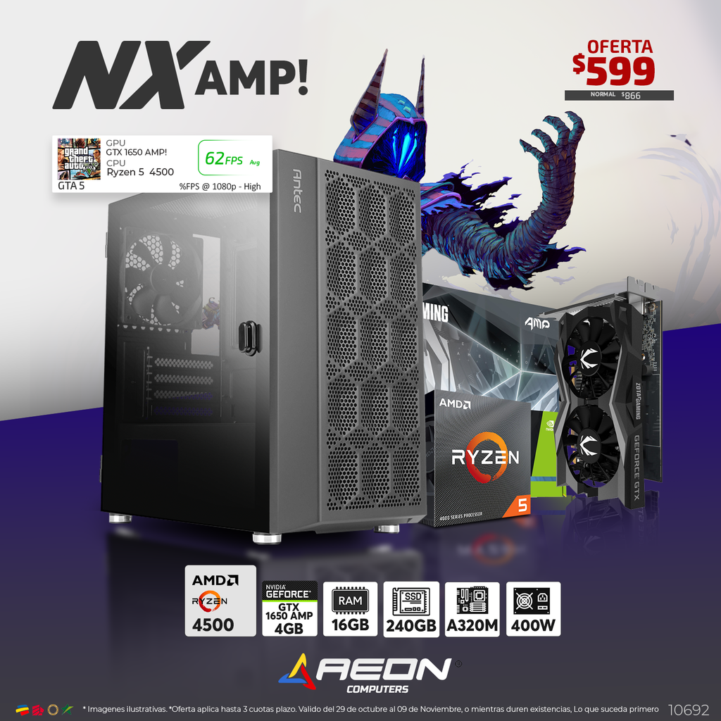 Pc NX AMP! Ryzen 5 4500 16GB RAM, GTX 1650 AMP 4GB