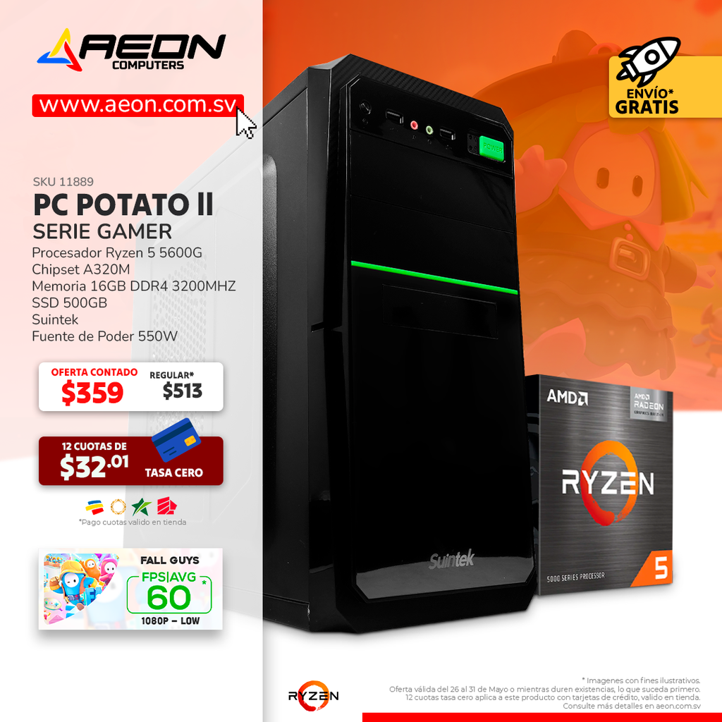 PC POTATO ll RYZEN 5 5600G, SSD 500GB, 16GB DDR4.