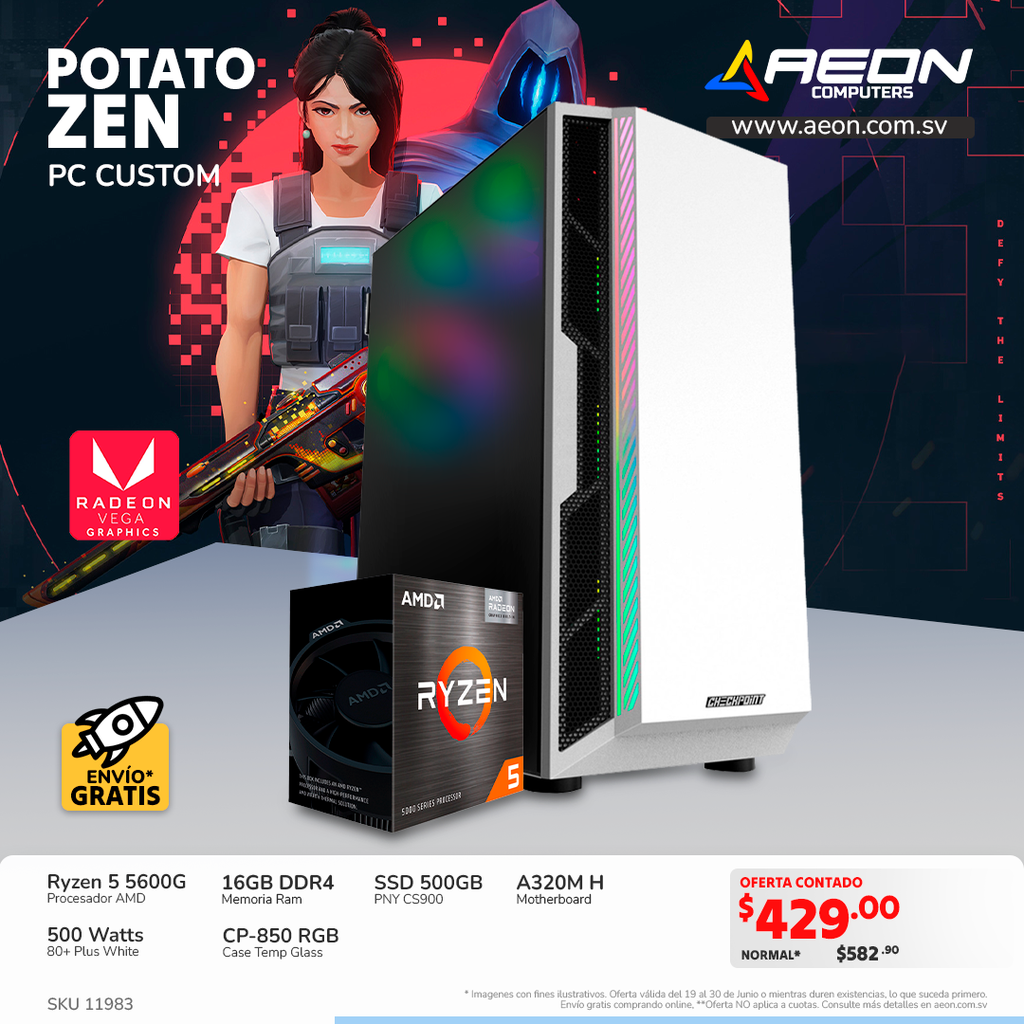 PC POTATO Zen Ryzen 5 5600G, 500GB SSD, DDR4 16GB