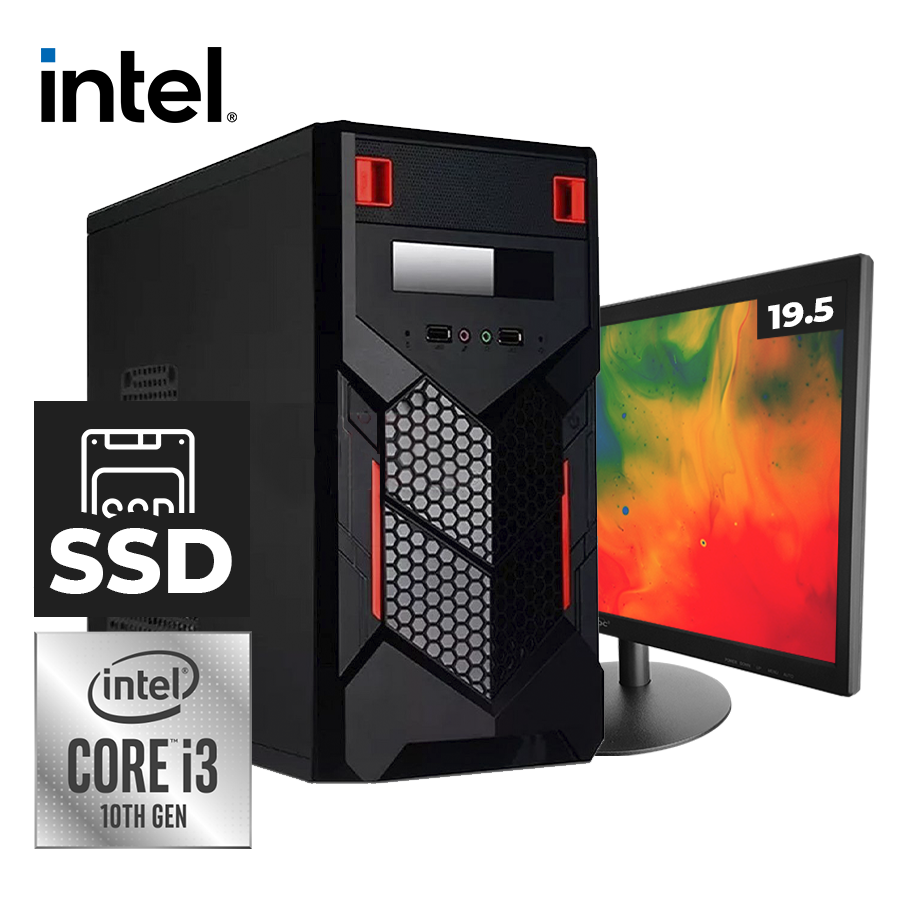 Pc Standard Intel i3 10105, 240 GB SSD, 8 GB DDR4, 500W, Teclado Mouse, Bocinas y Monitor 19.5"