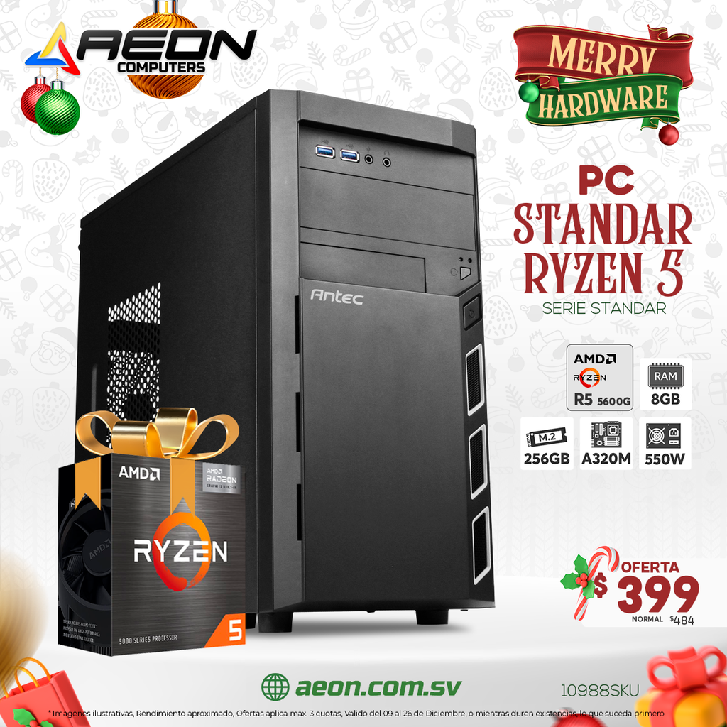 PC Standar Ryzen 5 5600G, 256GB M.2, 8GB DDR4.