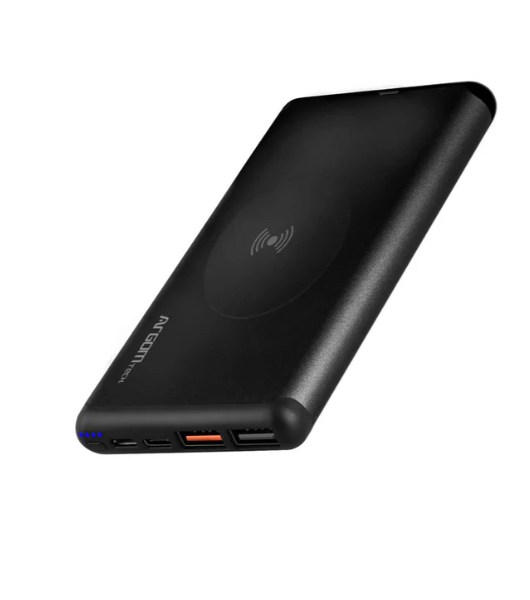 Power bank ARGOM, backup 12,000MAH WIRELESS, USB output DC 2.1A, carga rapida  15W, ARG-PB-1156BK