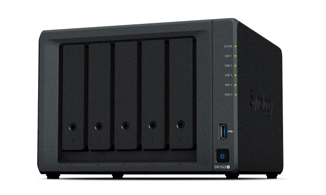 Servidor NAS Synology Diskstation DS1522+ 5 Bahias,  Ryzen R1600, 8GB Ram, RJ45 1GBE