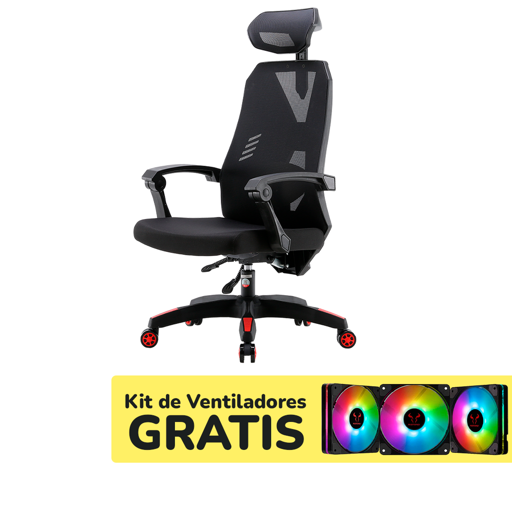 Silla Gaming Riotoro SPITFIRE M1.2 Mesh Black/Red Gratis Kit de Ventiladores