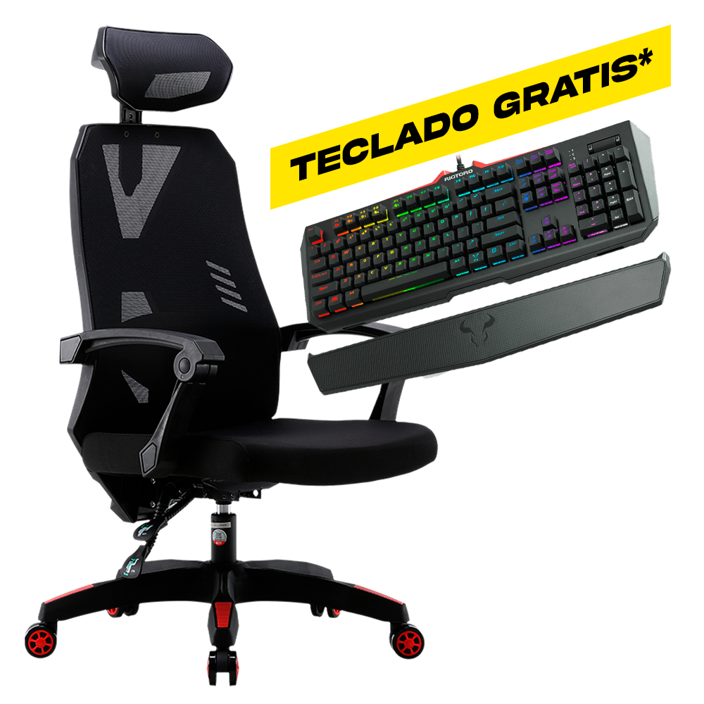 Silla Gaming Riotoro SPITFIRE M1.2 Mesh Black/Red GRATIS Teclado Mecánico Ghostwriter Elite KT