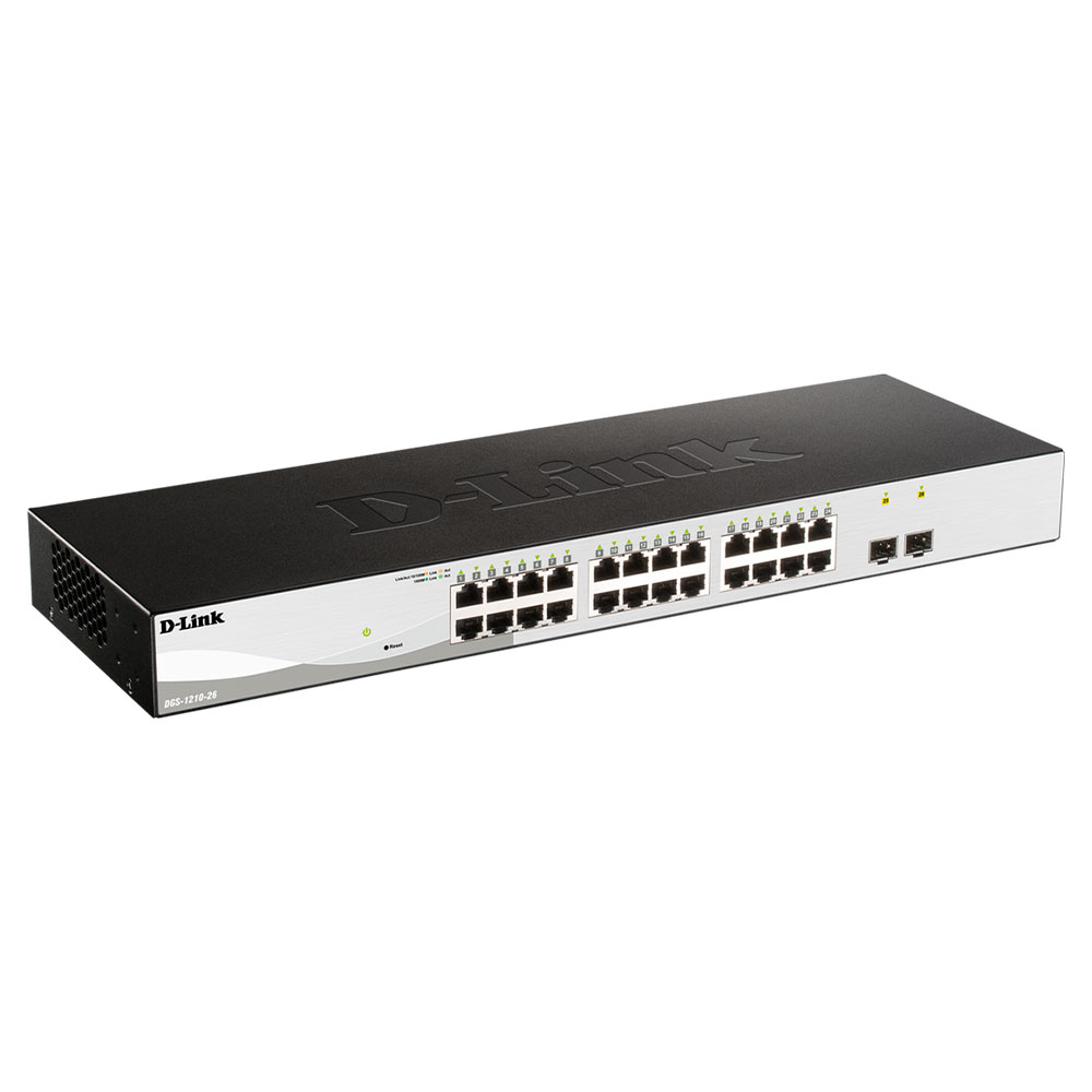 Switch D-Link Plug&Play 24 puertos Gigabit 10/100/1000Mbps + 2-puertos SF - DGS-1210-26