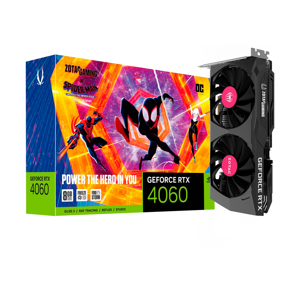 Tarjeta de Video ZOTAC RTX 4060 8GB OC SPIDERMAN GDDR6 ZT-D40600P-10SM P