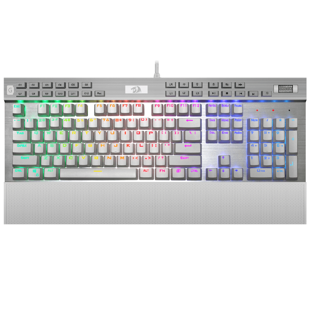 Teclado Gaming Redragon YAMA K550 RGB BLANCO + gris metal, Mecánico Outemu Purple, K550W-RGB-1, Reposa muñecas +  Macros programables + Teclas multimedia