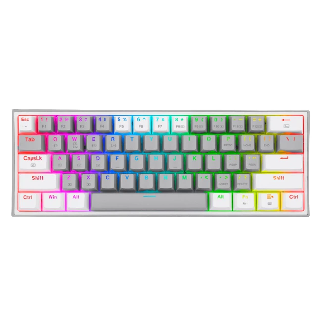 Teclado Mecánico Gaming Redragon FIZZ PRO 60%, Inalámbrico, Gris/Blanco, Switch RED, USB TIPO-C, 2.4Ghz, Bluetooth- K616-RGB GW 