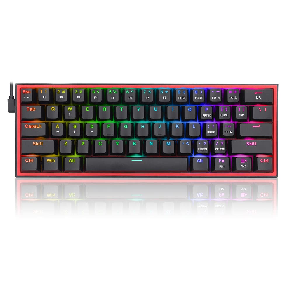 Teclado Mecánico Gaming Redragon FIZZ PRO 60%, Inalámbrico, Negro, Switch RED, USB Tipo-C hacia USB Tipo A, 2.4Ghz, Bluetooth- K616-RGB