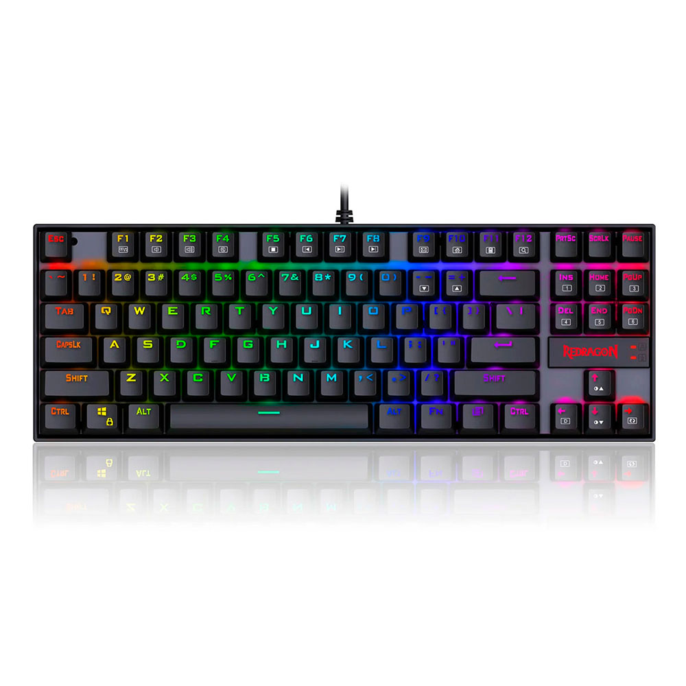 Teclado Mecanico REDRAGON Gaming KUMARA, RGB, Switch AZUL, TKL, USB, Negro, 