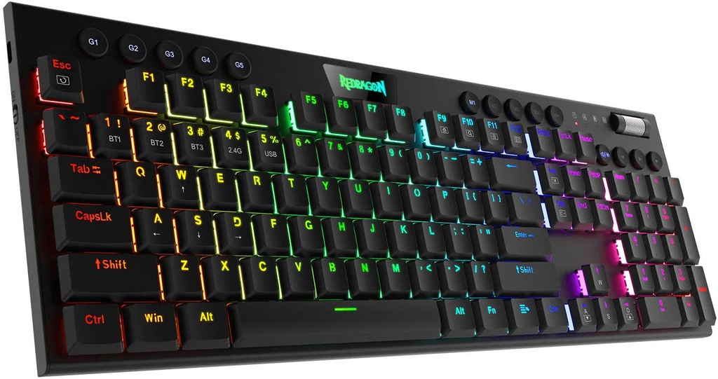 Teclado Mecánico Redragon K618-RGB Horus wired  2.4G  BT Keyboard,Red