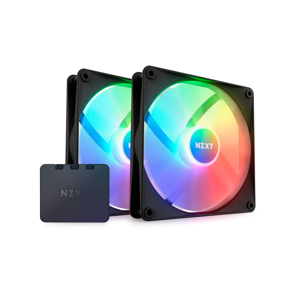 Ventilador NZXT F140 RGB Core Twin Pack – controlador RGB – 8 LED – Alta presión estática y flujo de aire – Software CAM – Negro