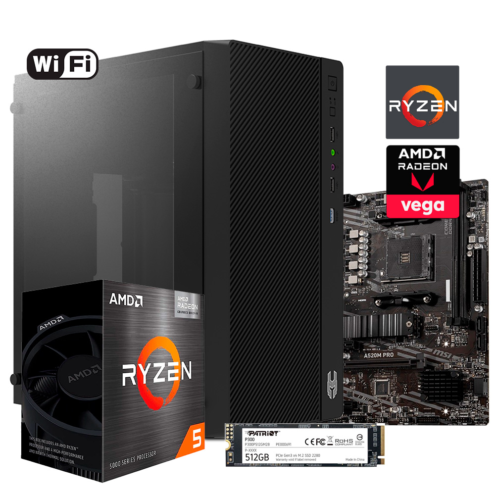 PC EVO Lukies Gaming, AMD R5 5600GT, MB A520M, 16GB Ram DDR4 RGB, SSD 512 M.2, Case Loki 500W TempGlass, WiFi - 