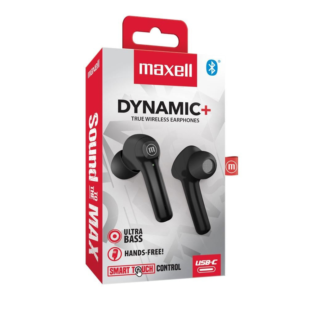 Audifonos Bluetooth Maxell,  DYNAMIC + . EB-BTDY+ BT +True Wireles Stereo Earbuds ULTRABASS, NEGRO