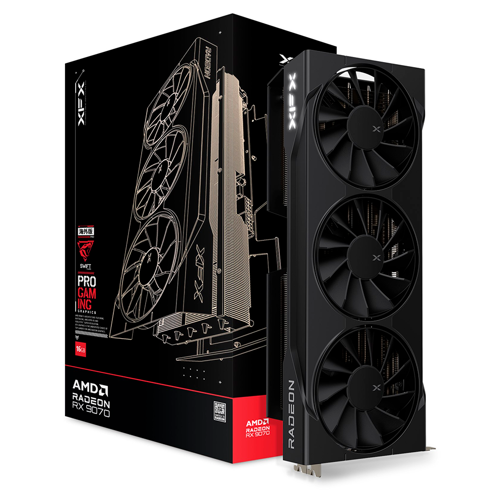 Tarjeta de Video Radeon XFX Swift, RX 9070 OC, 16GB GDDR6, Black, Triple Fan Gaming - RX-97SWFB3B9