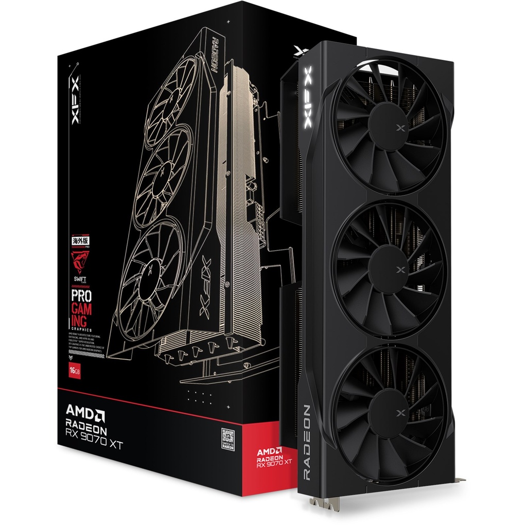 Tarjeta de Video Radeon XFX Swift, RX 9070 XT, 16GB GDDR6, Black, Triple Fan Gaming - RX-97TSWF3B9