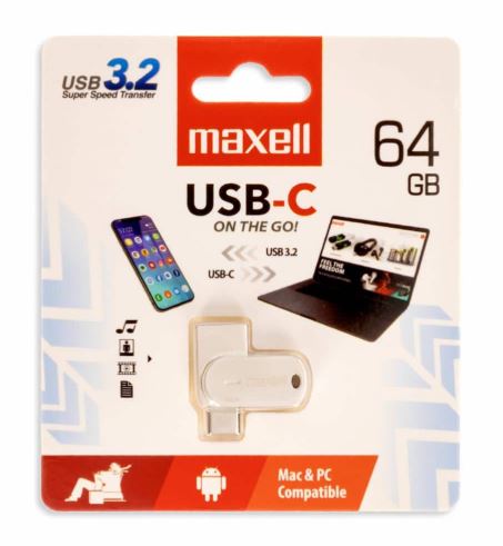 Memoria OTG Maxell  Usb-C / USB 3.2,  64Gb  compatible (PC, Mac, Android, Apple)