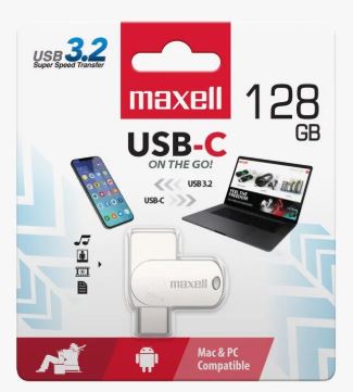 Memoria OTG  Maxell Usb-C / USB 3.2,  128Gb  compatible (PC, Mac, Android, Apple).