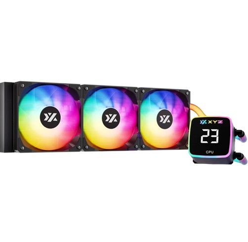 Enfriamiento liquido XYZ Aquapulse Fusion 360mm - XYZ-SA-846  LGA 115X/1366/2011/1700/1200/1851, AM4 y AM5, pantalla LCD, manguera ARGB.