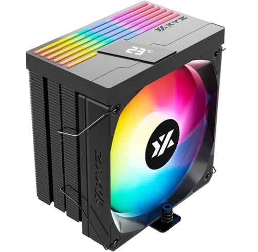 Disipador  XYZ Thermax 6 Pulsar ARGB, Pantalla Digital. Negro, 120mm, LGA 115X/1366/2011/1700/1200/1851, AM3-AM4-AM5 6 tubos de calor -XYZ-SA-895 