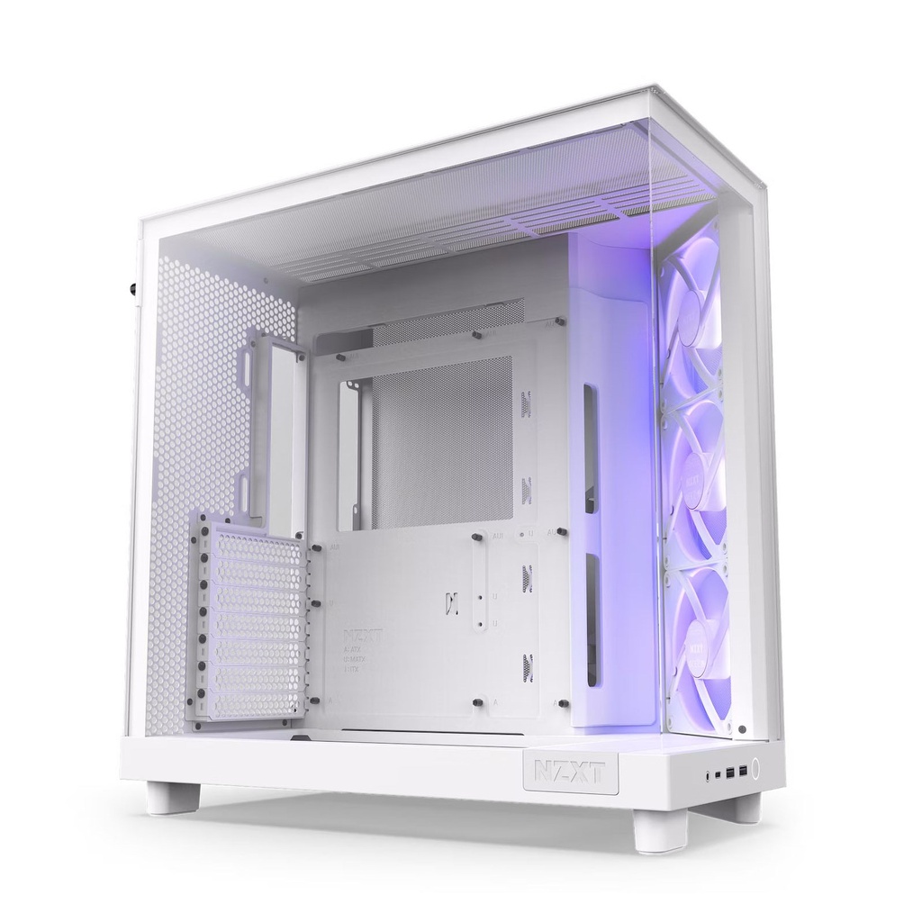 Case NZXT H6 Flow RGB Mid-Tower Airflow Case with 3 RGB Fans, Panoramic Glass Panels, Cable Management - Color Blanco CC-H61FW-R1