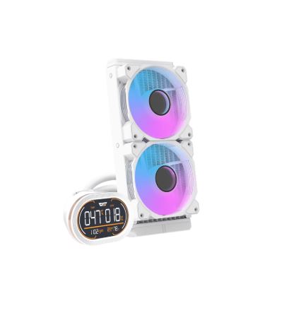 Enfriamiento Liquido Darkflash DH240D ARGB - 240mm,  LCD Digital display SEGMENTADA, Software, Intel, AMD  TDP Aprox. 250–300 W - Blanco