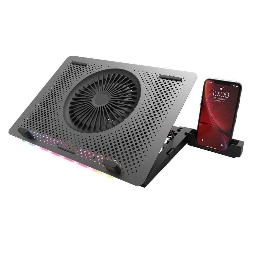 Base/Soporte Cooler para laptop DarkFlash G200 Plus Lightstrip, soporta hasta laptops 16", con Celular stand, stand, 5 ventiladores