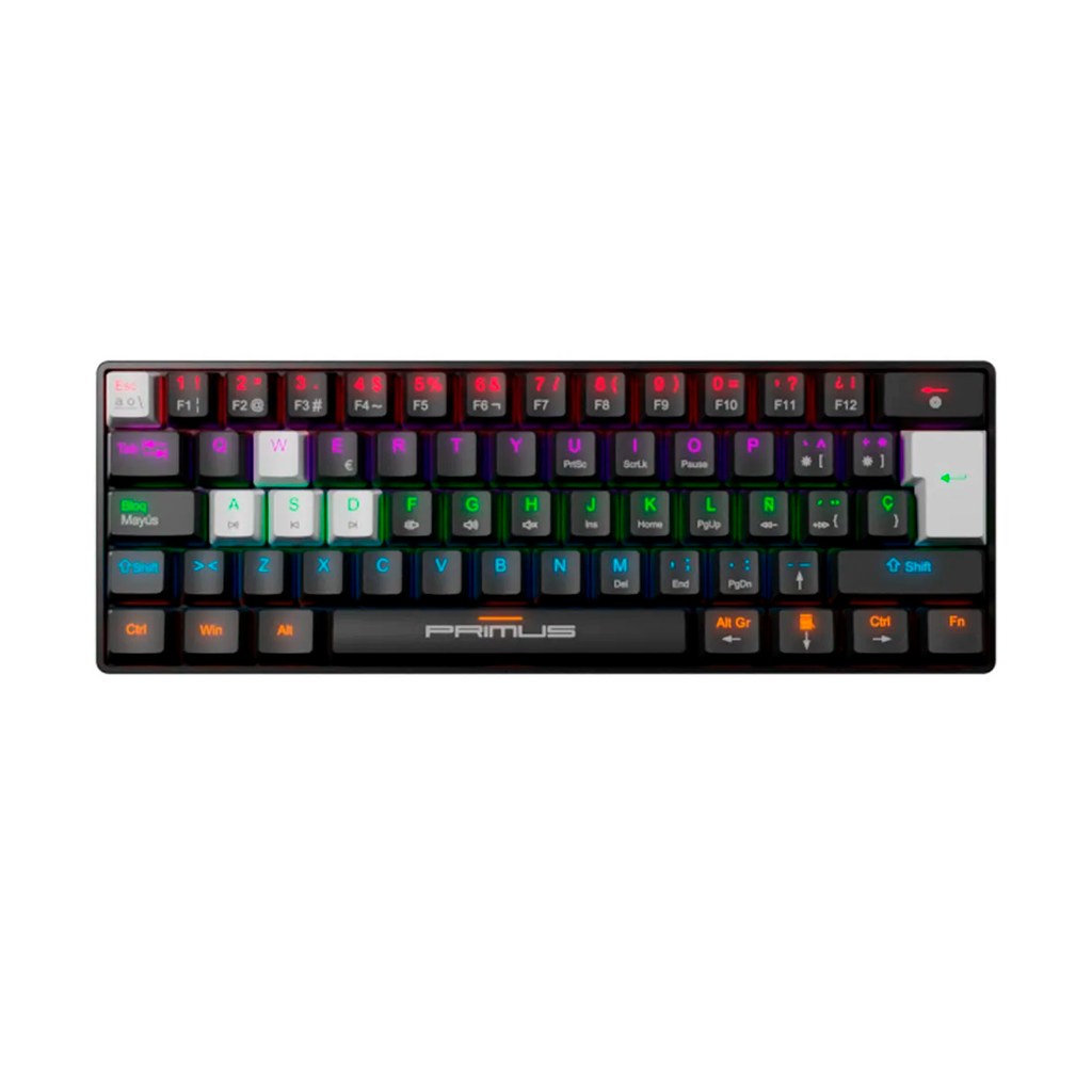 Teclado Mecanico Primus  Ballista61T, USB Español, Switch Red, Anti Ghosting, 20 efectos LUZ, 125Hz, Negro, PKS-060G