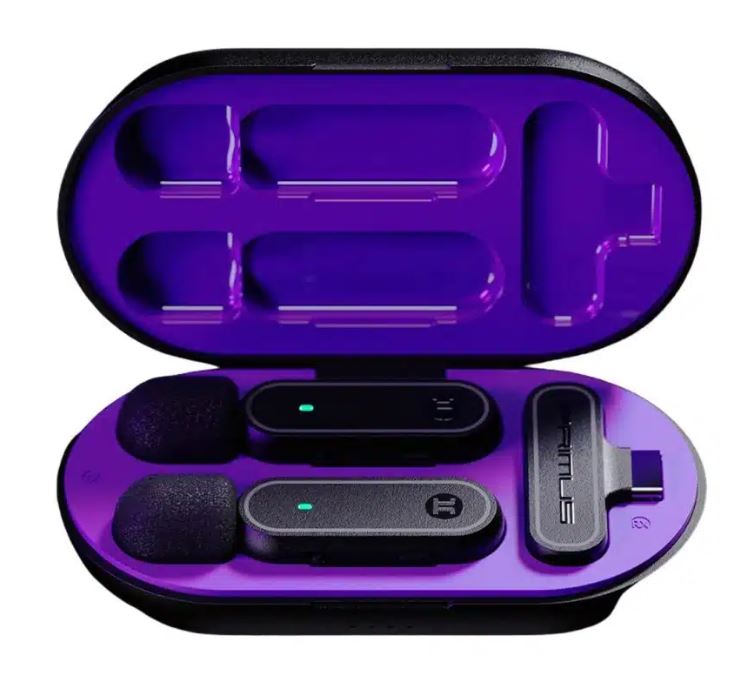 Microfono de solapa  Primus 2 mic + estuche de carga, USB TYPE-C, 4Hrs, Hasta 20mts - PMI-L10BT