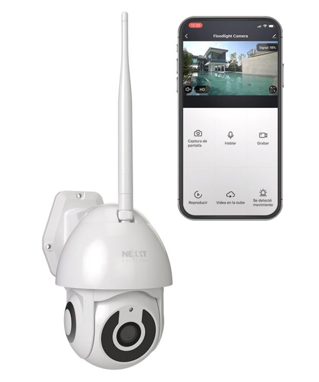 Camara de seguridad PTZ, NEXXT 2K para interperie con Wi-Fi, 355° grados de covertura, Deteccion y Tracking, Audio, Vision Nocturna, + Focos Smart 3pack Gratis - NHC-O612 PTZ 