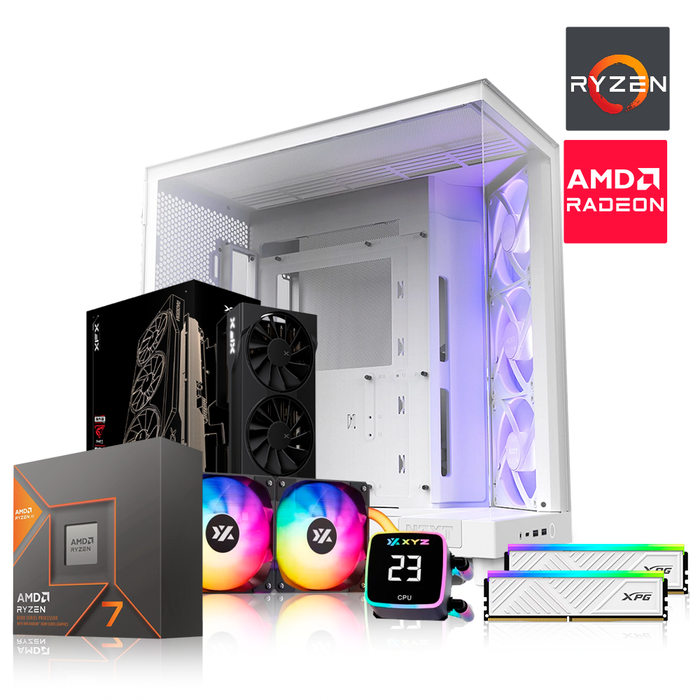 PC Gaming Flow H6, Ryzen 5 8700G + Aquapulse Fusion 360mm, 32GB RAM DDR5, SSD M.2 512GB, RX 9070 OC 16GB, B650M, PSU 750W 80+ Bronce, H6 Flow RGB Case