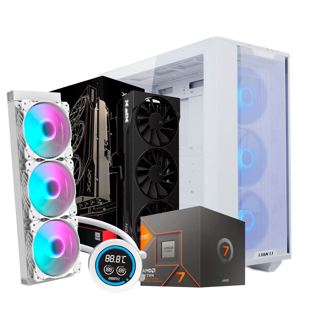 Pc Lancool lll Mesh G, Ryzen 7 8700G, RX 9070 OC 16GB, RAM 64GB DDR5, SSD M.2 1TB, Enfriamiento AIO DN360D, 850W 80+ Bronce