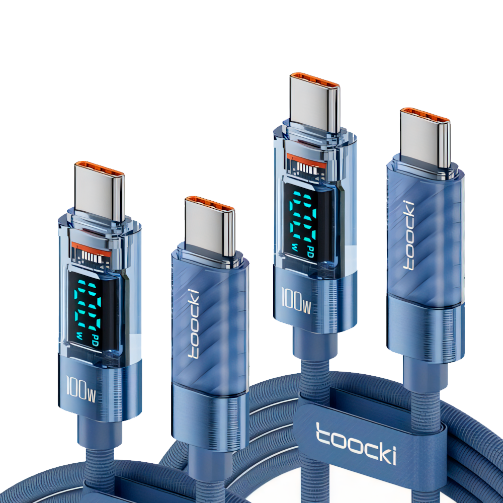 2XTANTO 💸| Cable de Carga TOOCKI Con Pantalla, USB-C A USB-C TOOCKI 100W - PD100/ TXCTT1-Blue KT