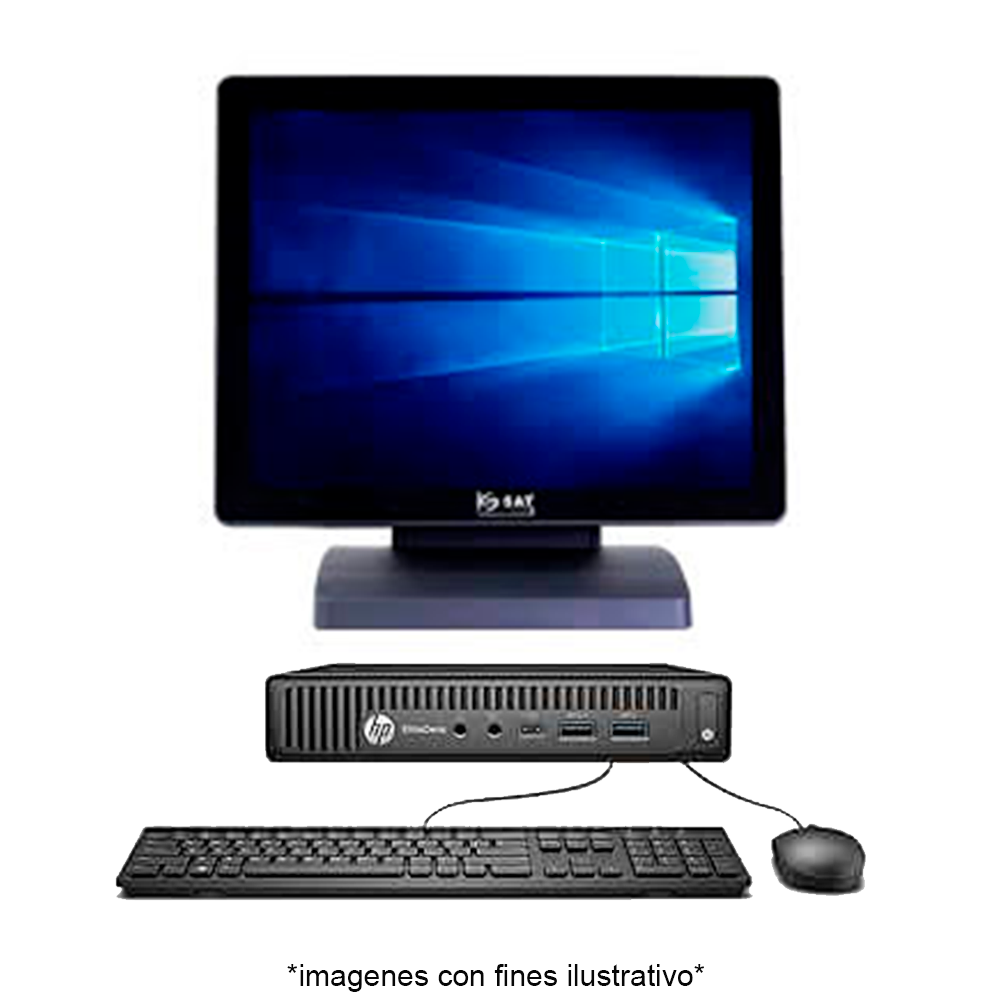 PC Punto de Venta HP Elitedesk 800 G2 Mini, Intel i5 3.2GHZ, 8GB Ram, 256GB SSD, Win10 Pro, RF Monitor Touch SAT 1053FPH 15" Incluye teclado, mouse y USB WIFI, KT