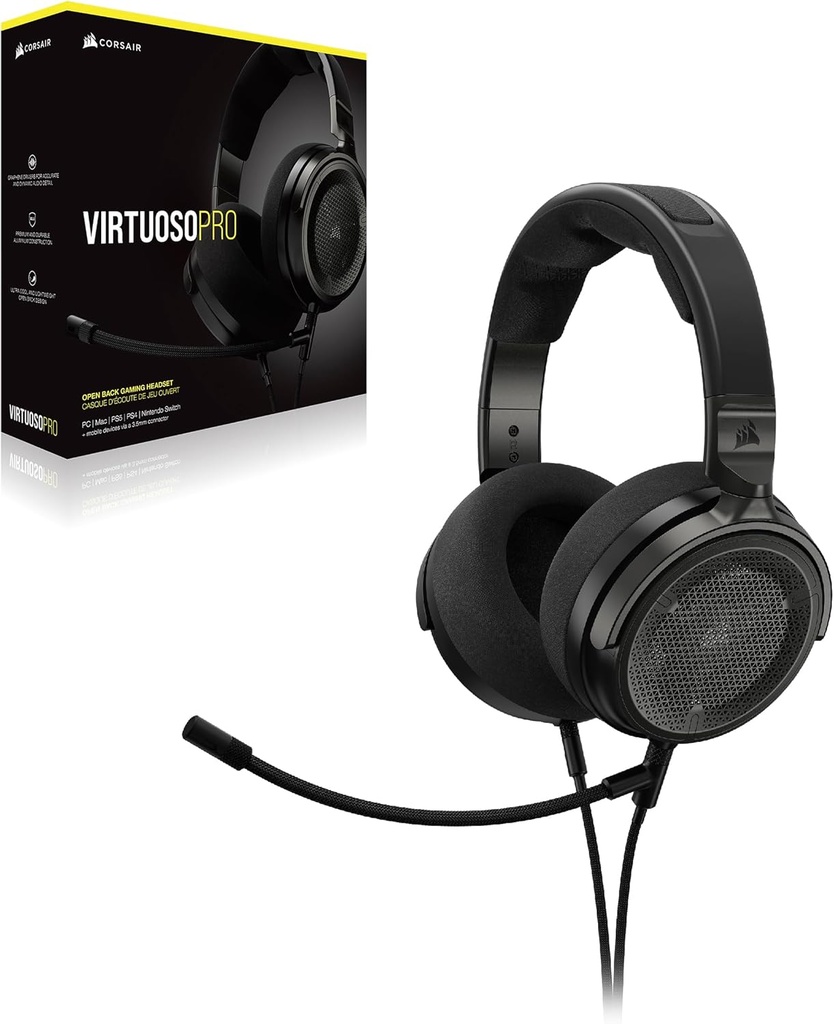  Headset Corsair Virtuoso Pro, aluminio, 3.5mm, Open headset, CUE,- CA-9011370-NA - COLOR NEGRO