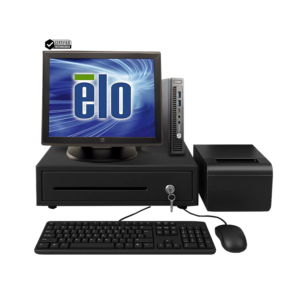 PC Punto de Venta HP Elitedesk 800 G2 Mini, Intel i5 /8GB Ram/ 256GB SSD/ Win10 Pro RF - Monitor Touch 15" Elo RF/ teclado, mouse / USB WIFI / Caja Billetes / Impresor Tickets -  KT