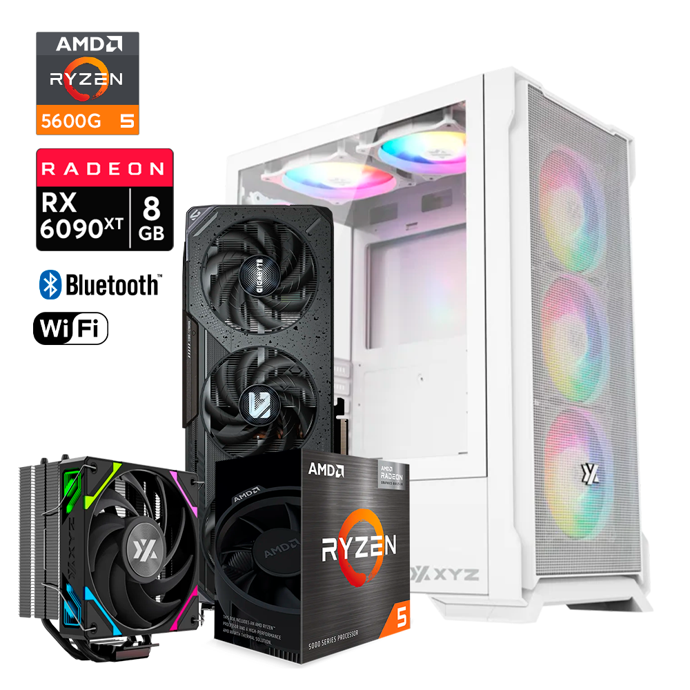 Pc Airone Ryzen 5 5600GT, RX 9060 XT 8GB, RAM 32GB DDR4, SSD M.2 1TB, Disipador Thermax 4, PSU 650W 80+Bronce, Incluye USB Wifi y Bluetooh