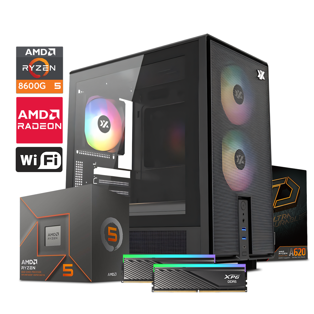 Computadora Gaming ATOM G | Ryzen 5 8600G / A620 / 32GB DDR5 / 256GB M.2 / 600W 80+ / WiFi USB 