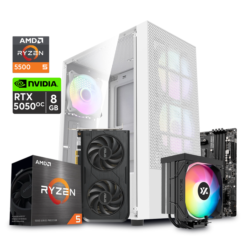 Computadora Dark Gaming, Ryzen 5 5500, B550M, 32GB DDR4, 256GB M.2, RTX 5050 OC 8GB, Thermax 6, PSU 600W 80+ 